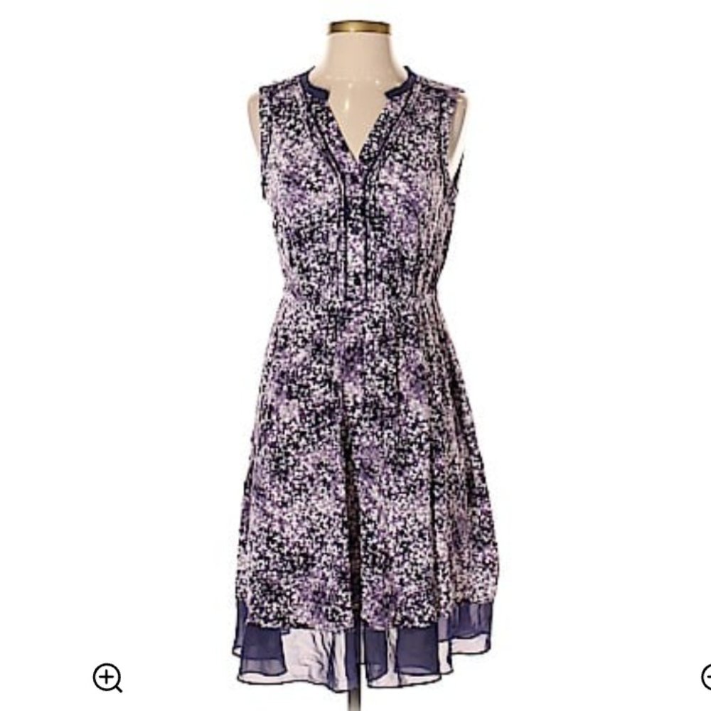 Vera Wang Sleeveless Midi Purple & White A-Line Flowered Dress